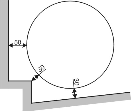 Uacceptabel placering, med mindre beholder kan tr�kkes ud ved inspektion